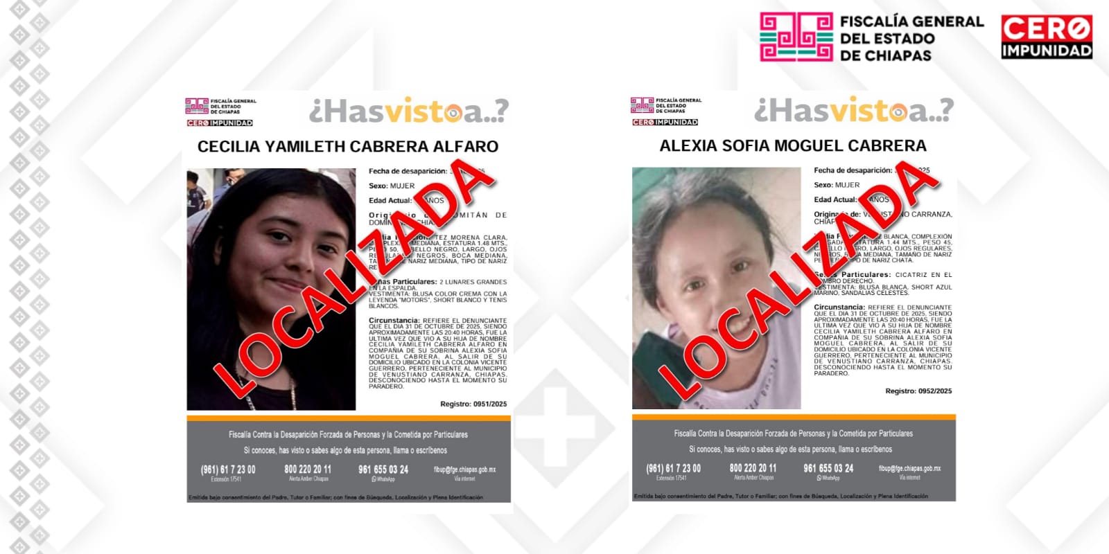 La FGE presenta a dos adolescente con reporte de No Localizadas