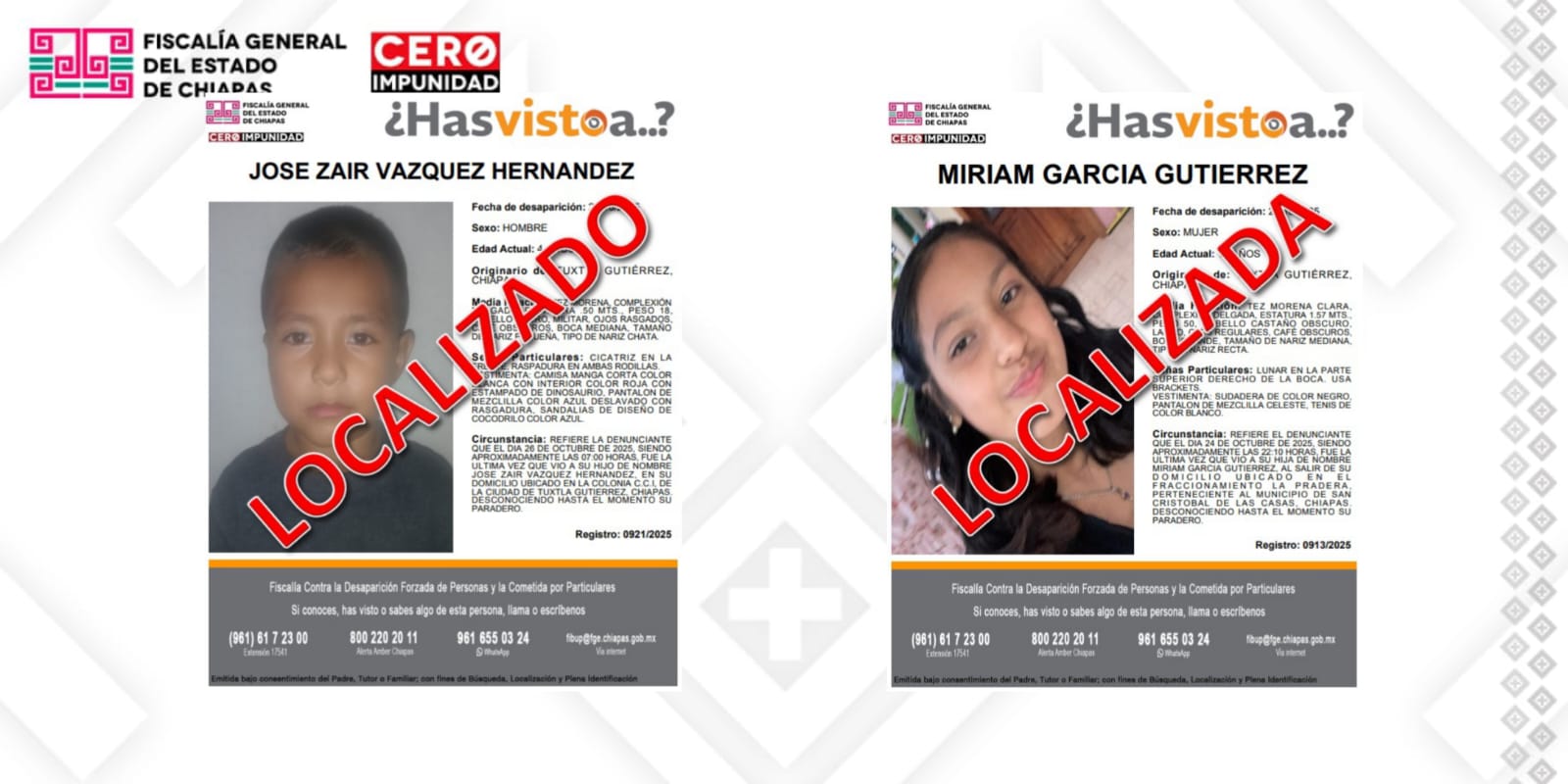 FGE encuentra a un niño y a una adolescente con reporte de No Localizados