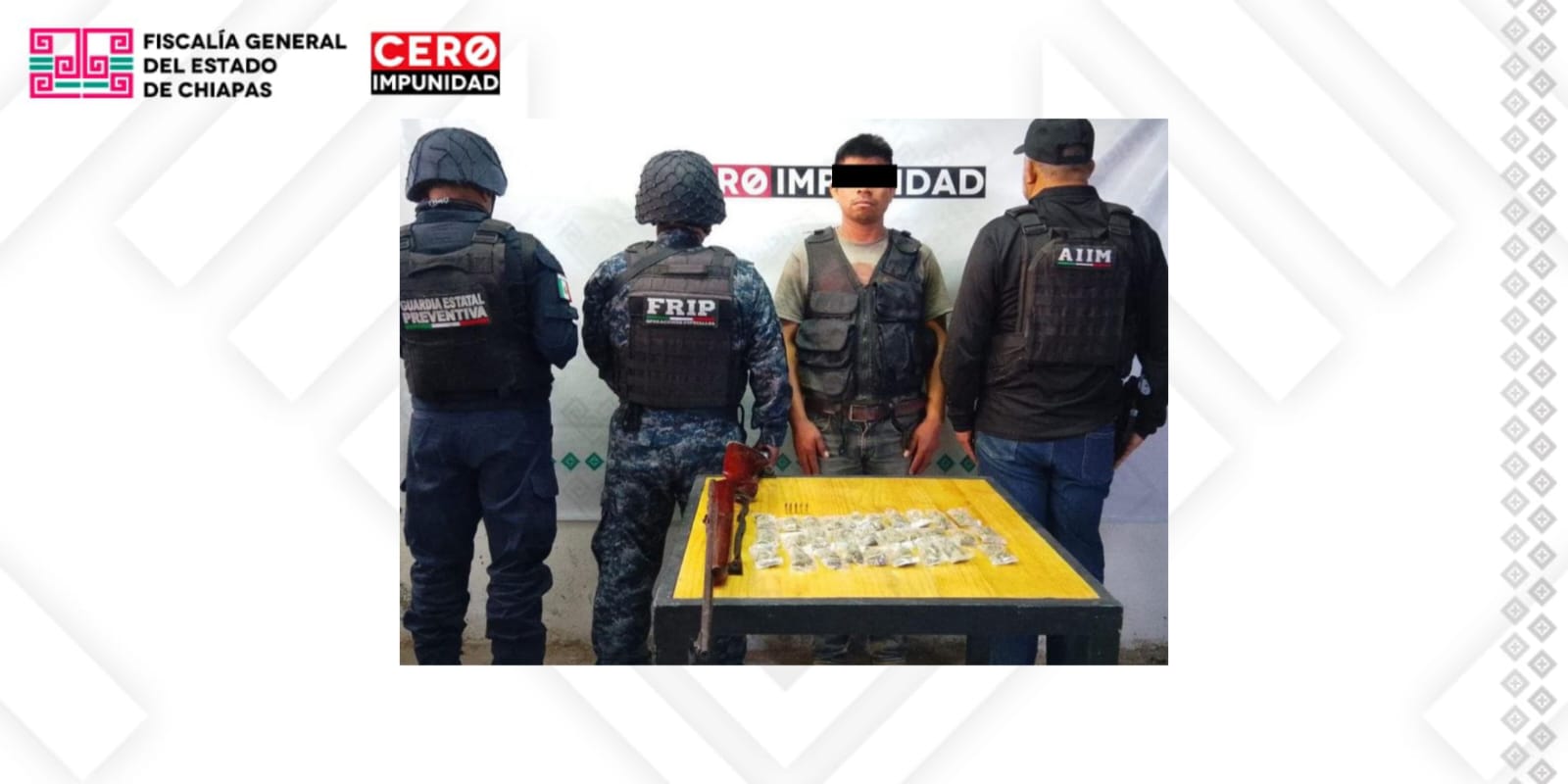 En San Juan Cancuc, FGE y SSP detienen a una persona por los delitos contra la salud y portación de arma de fuego