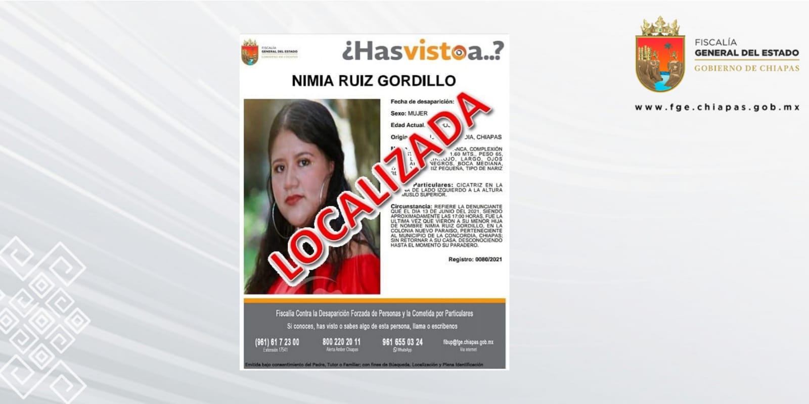 Localiza FGE a una adolescente con reporte de persona no localizada en el  municipio de La Concordia - Fiscalía General del Estado